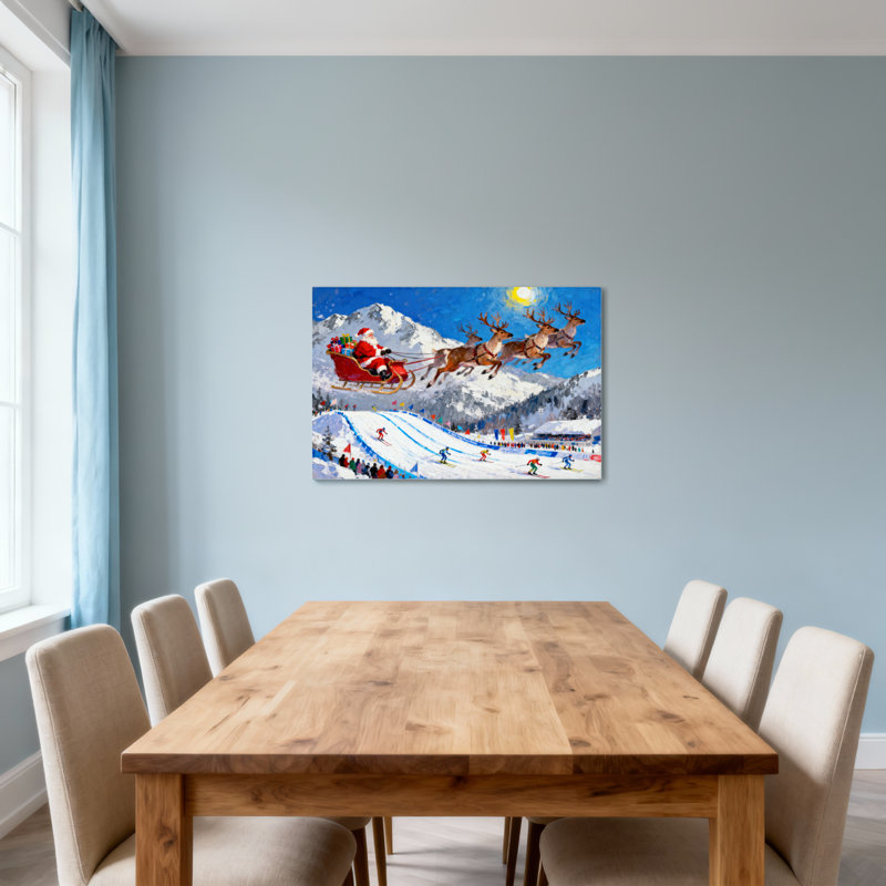 Père Noël de Noël survolant la station de ski, H 20 po x l 30 po
