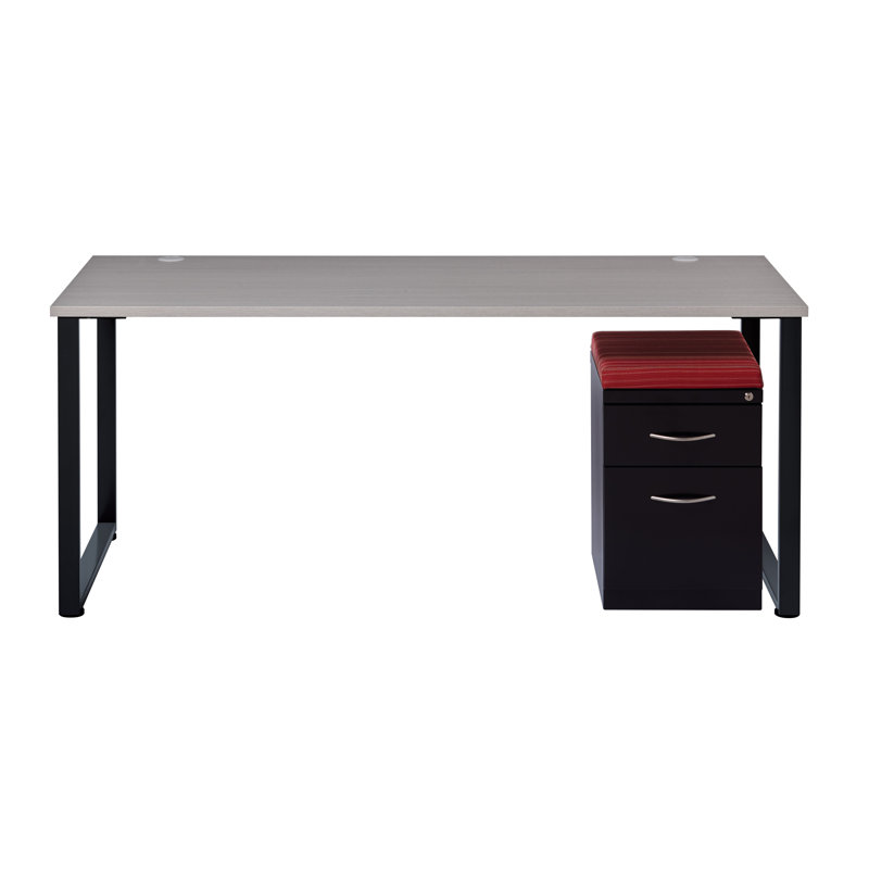 Gray Elm and Black Metal Desk with Drawer, 60"