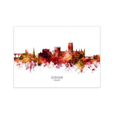 Durham England Skyline Red City Name by Michael Tompsett - Print