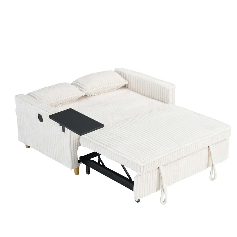 Versatile Transformable Sofa with Movable Tabletop and USB Ports for Relaxation, Beige