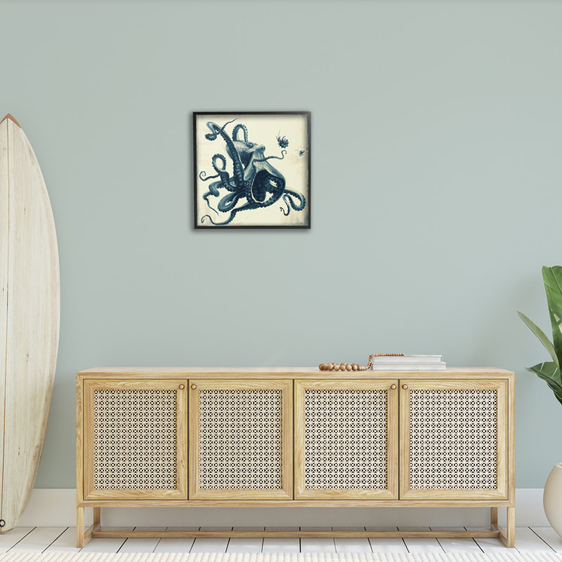 Pieuvre maritime rétro, art numérique par art encadré, Giclée encadrée noir minuit, H 24 po x l 24 po