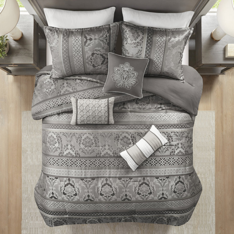 Ensemble de literie 7 pièces - très grand luxe gris, Édredon de très grande taille et 6 pièces suppl, Gris