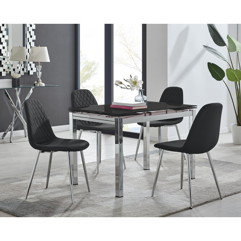 Corova Extendable Dining Set, Black/Silver