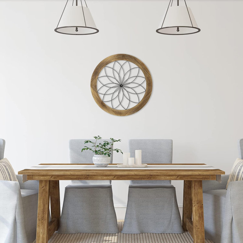 Décoration murale ronde médaillon, H 25,75 po x l 25,75 po x P 1,75 po, Brun