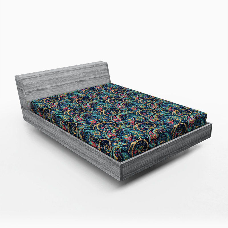 Microfiber Paisley Fitted Sheet, Queen Fitted Sheet, Blue, Paisley 3