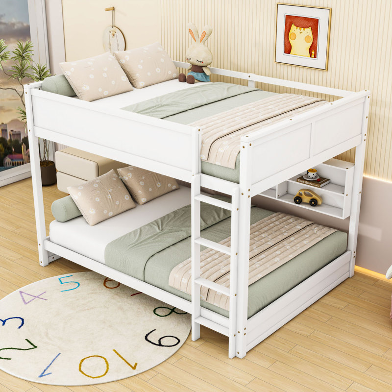 Queen Over Queen Bunk Bed With Cabinets And Charging Station, White