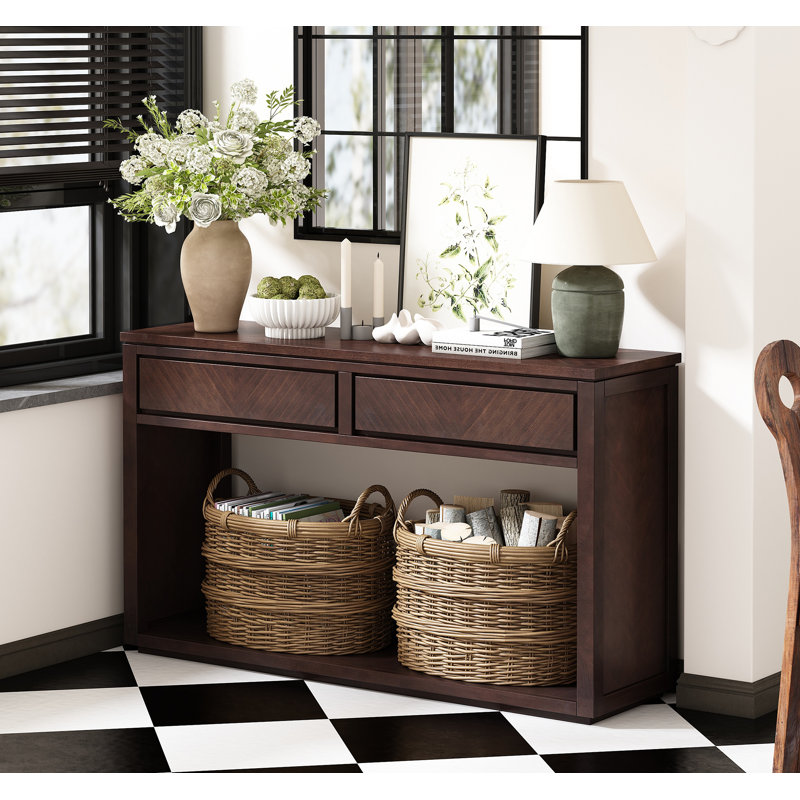 TREXM Rustic Wooden Console Table with Storage Drawers and Open Shelf - Elegant Entryway Table