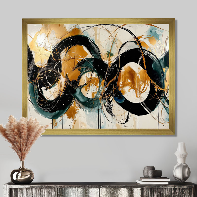 Odier - Abstract Large Wall Decor, H 24 po x l 32 po, Avec cadre, Doré