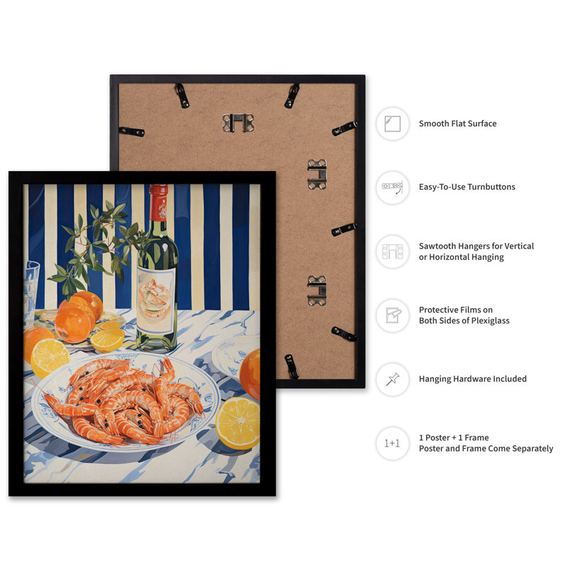 Crevettes et oranges, Black Framed, Poster, 11"H x 14"W