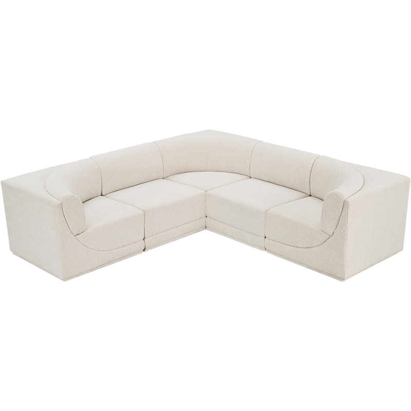 Ollie 5 - Piece Upholstered Sectional, Cream Boucle Fabric