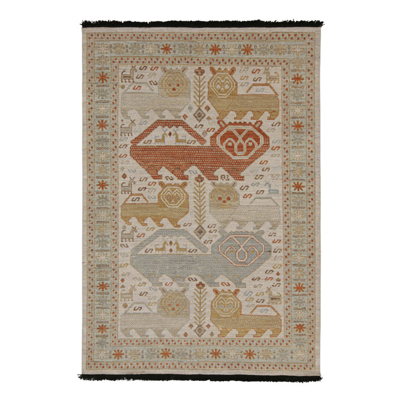 Burano Hand Knotted Wool Animal Print Area Rug, Square 4'