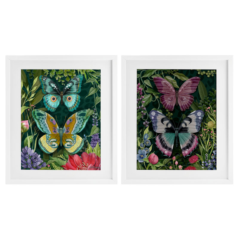 Wild Garden Butterflies, ensemble de 2 reproductions encadrées sous verre, par Nicole Tamarin, H 16 po x l 13 po