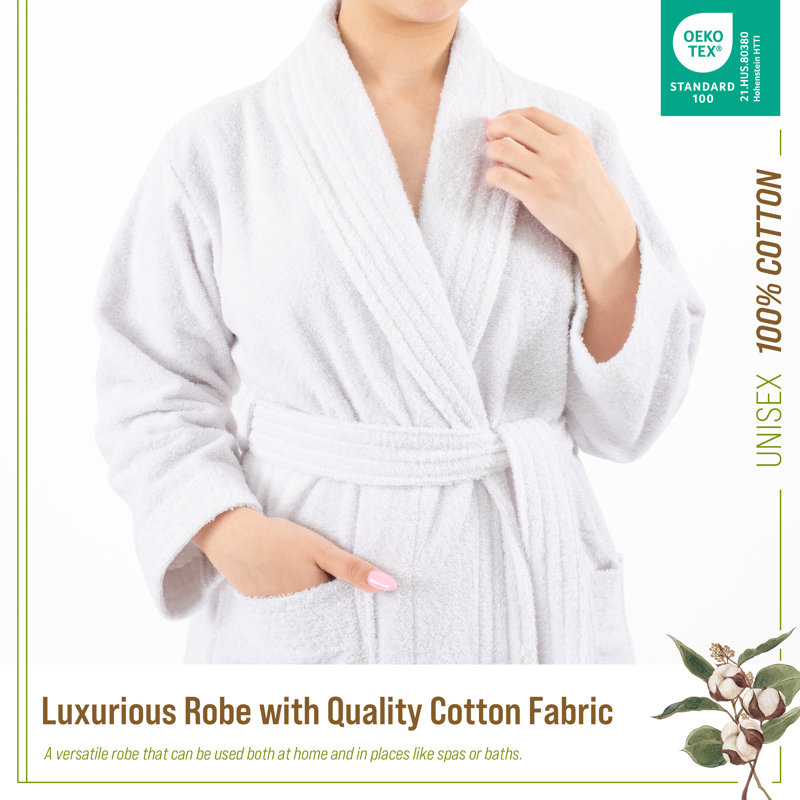 White Medium 100% Cotton Turkish Bathrobe for Couples