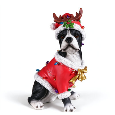 Christmas Boston Terrier Statue, Holiday Dog Figurine in ..., 10.24×7.28×14.57 in, Resin, 1 Piece, Statue, Black+Red, Eye-Catching Display Size – Measures approxim…