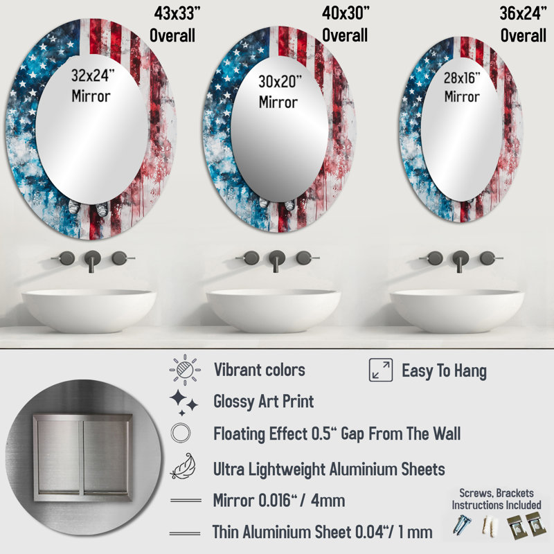 First Astronault In Space With USA Flag II - Traditional Oval Wall Mirror, 36" x 24"