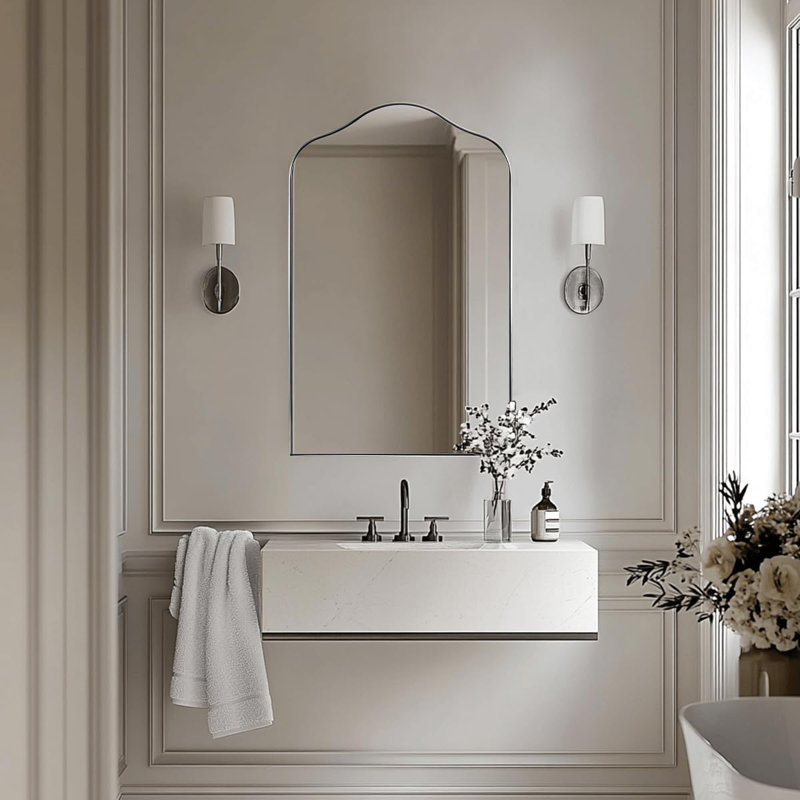 Miroir de salle de bain Aremi Cadre en acier inoxydable, 35 po x 22 po, Nickel brossé