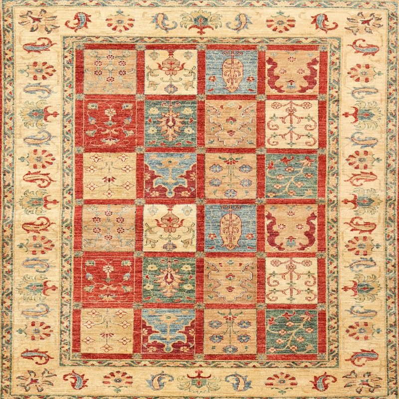 Tapis géométrique beige / orange, Carré 6 pi