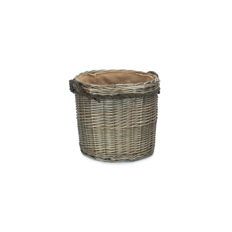 Wicker Storage Basket with Lining, 38cm H x 40cm W x 40cm D, Antique Wash