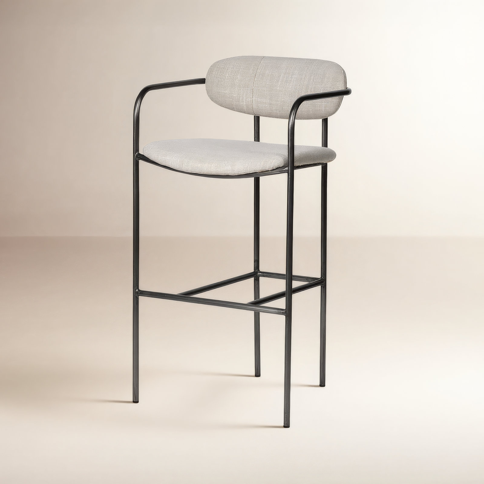 Belarus Fabric Seat Stool, Bar Stool (30” Seat Height), Gun Metal Gray, Beige Linen Blend
