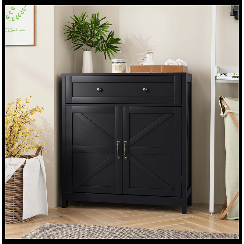Buffet de cuisine, armoire de rangement de style campagnard avec tiroir et tablette réglable, armoire d'appoint de porte de grange pour cuisine, salle à manger, entrée, noir