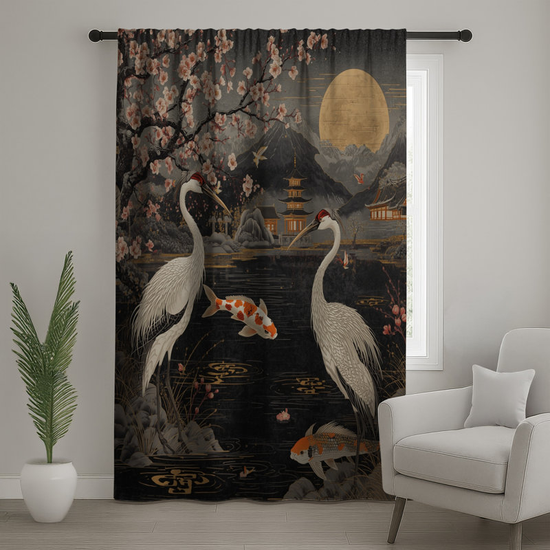 Rideaux Cherry Blossom Cranes, 50 po x 80 po - 1 panneau, Blockout