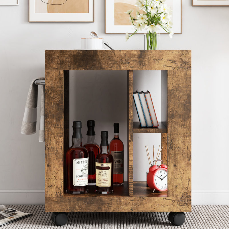 Unité de rangement moderne de style Mid-Century brun: mobile pour la maison avec des tablettes à plusieurs niveaux et une table d'appoint de construction: un chariot pratique avec des fentes pour magazines