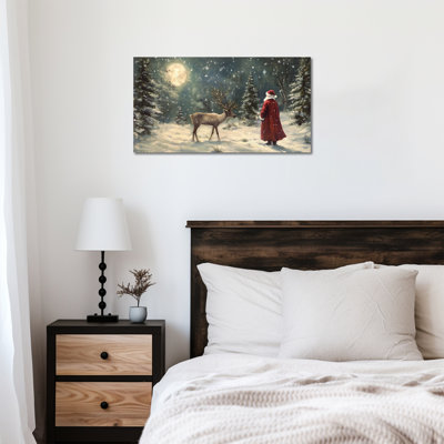 «GUTTATY Christmas Santa and Reindeer», art mural sur toile, scène de nuit d'hiver, affiche de décoration murale forêt enneigée festive pour le salon, œuvre d'art suspendue à l'intérieur des Fêtes, 40 po x 20 po