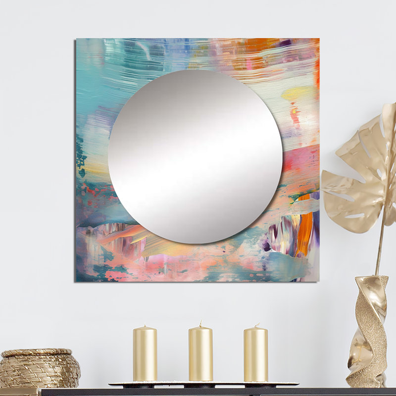 «Spring Miracles In Tender Retro Pastel I», art abstrait avec miroir mural de salon, 23 po x 23 po