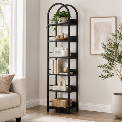 6-Tier Bookshelf, 78.7" Narrow Bookcase Arched Display Shelf