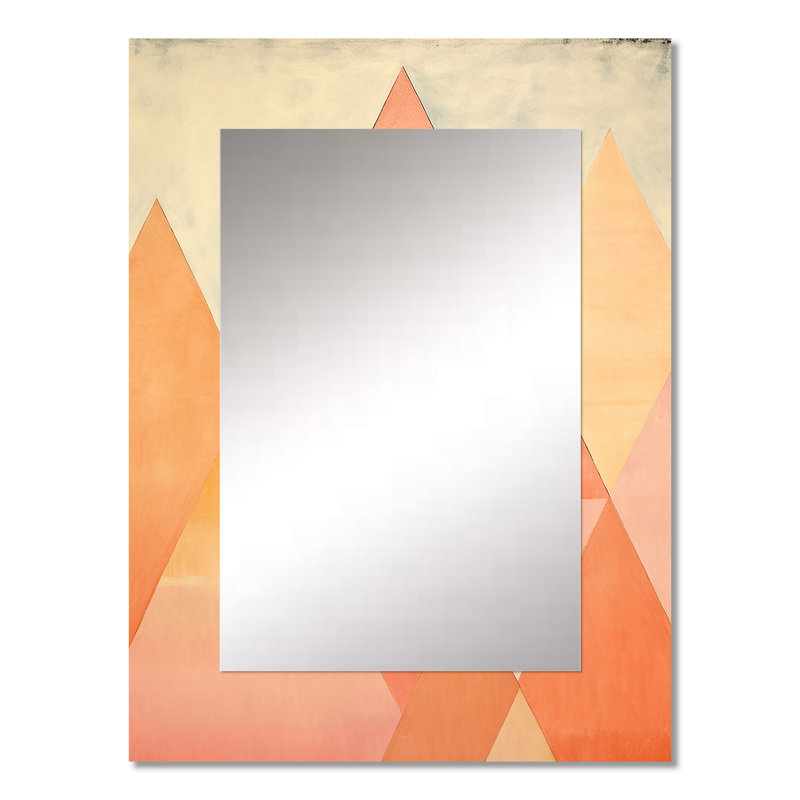 Peachy Pyramids Shapes - Abstract Shapes Decorative Mirror, Peach Large Wall Mirror, Printed Metal Art, 32" x 24"
