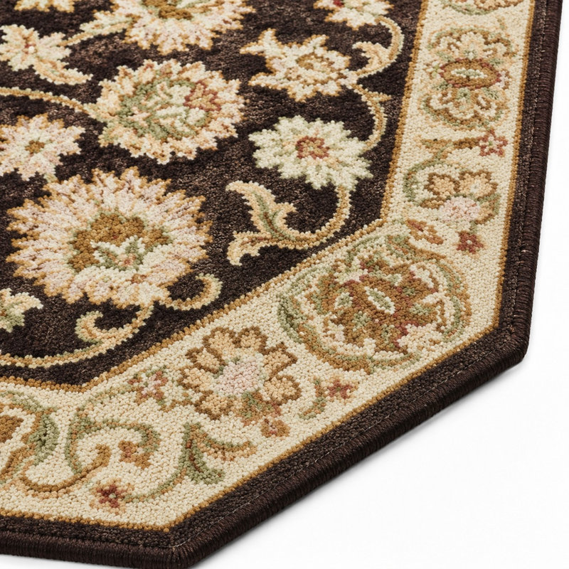 Tapis écologiques en laine touffetée à la main Beachampton - Octogone, couleur beige brun, design oriental, tapis épais antidérapants faits à la main pour salon, chambre à coucher