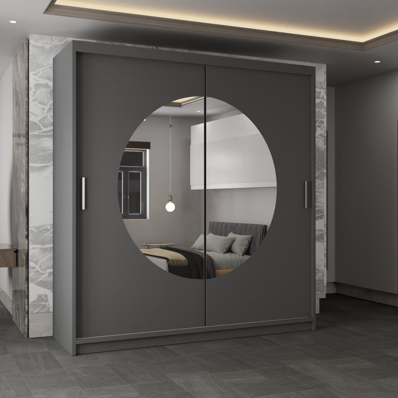 Cevahir 2 Door Manufactured Wood Wardrobe, Grey, 217cm H x 150cm W x 62cm D