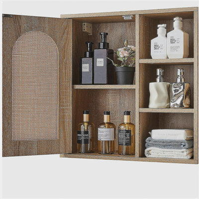 Bathroom Wall Cabinet, Door and Adjustable Shelf with 5 Height Levels, Over the Toilet Storage Medicine Cabinet Wall Mounted, Hanging Organizer with Shelves for Laundry Room Kitchen Restroom