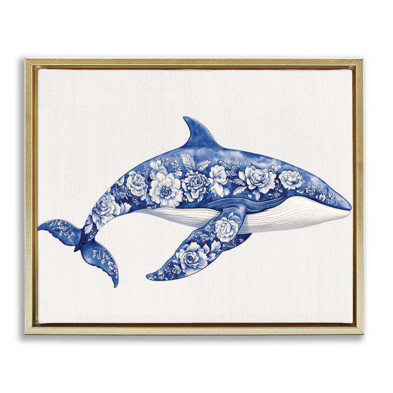 Cadre flottant Floral Toile Whale, H 17 po x l 21 po, Cadre flottant métallique doré