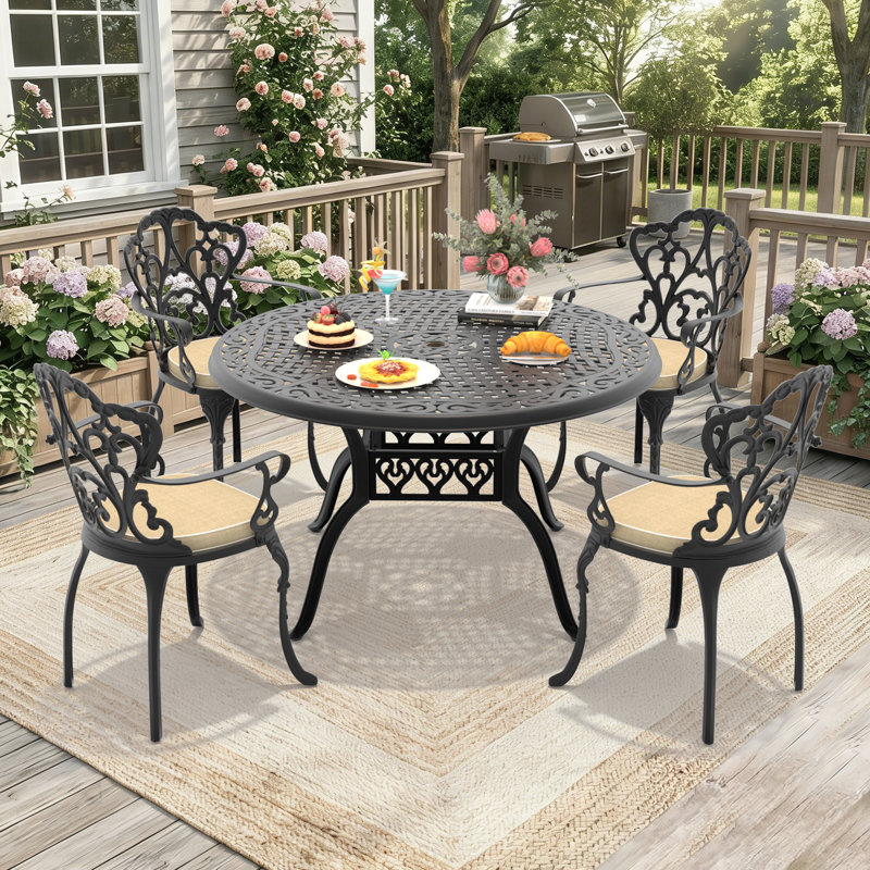 Akiesha Patio Dining Set with Round Table , Cushions Included, 22.05" D x 21.65" W x 35.83" H, 4
