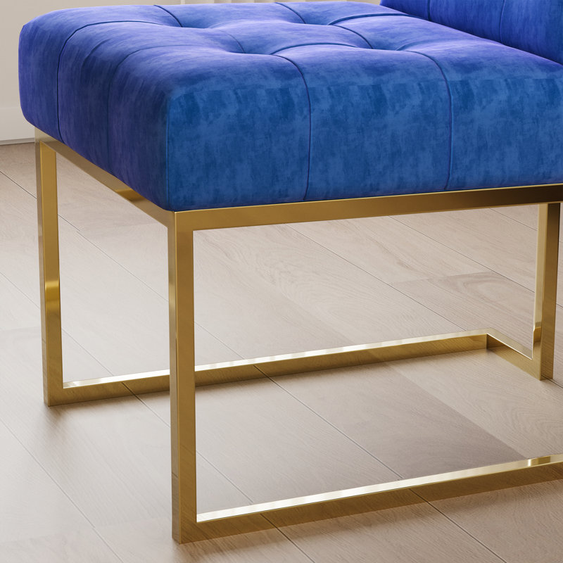 Kushma Tufted Velvet Upholstered Back Side Chair Dining Chair (Set of 2), Blue, Gold