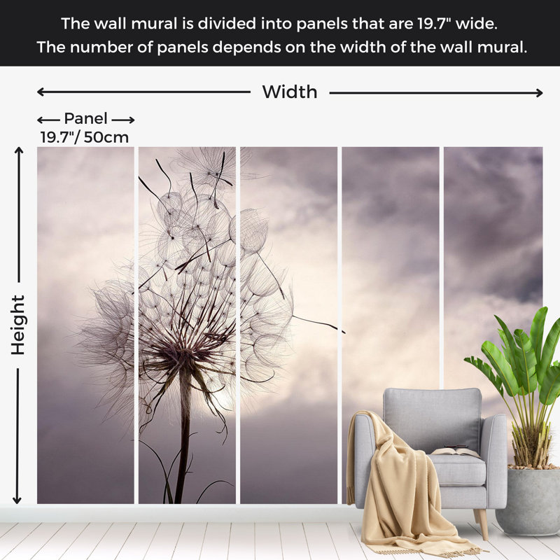 Papier peint floral - Pissenlit dans le vent, L 82 po x l 118 po
