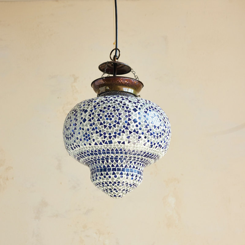 Suspension en verre et mosaïque en métal