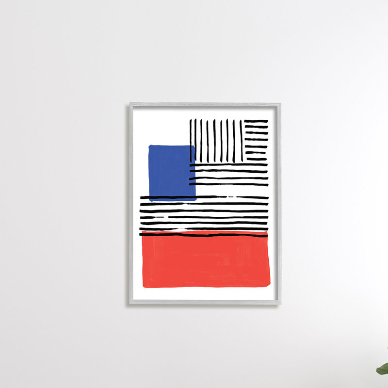 Bleus rouges, lignes audacieuses - impression, Estampe numérique Farmhouse, H 20 po x l 16 po