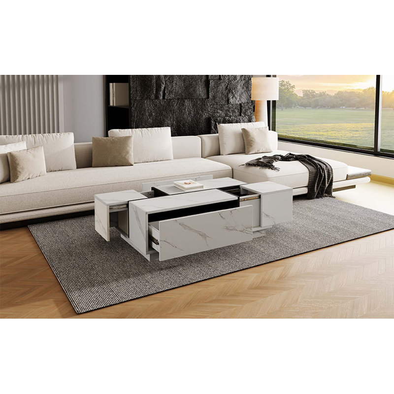 Table basse rectangulaire à plateau coulissant avec 2 tiroirs et 2 rangements cachés pour le salon 47,2 po