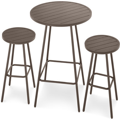 3-Piece Steel Patio Bar Height Round Bistro Set W/ Backless Stools, Slatted Design