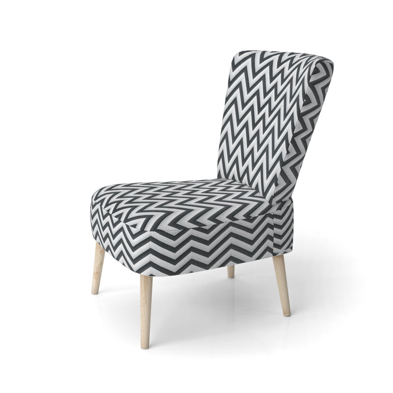 Gris, blanc, motif géométrique neutre à chevrons - Chaise d'appoint rembourrée moderne, chaise d'appoint à motif de chevrons