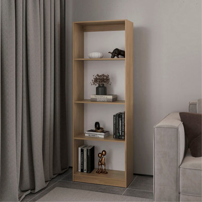Home Bookcase With 4-Shelf Modern Display Unit For Books And Decor, Natural Oak