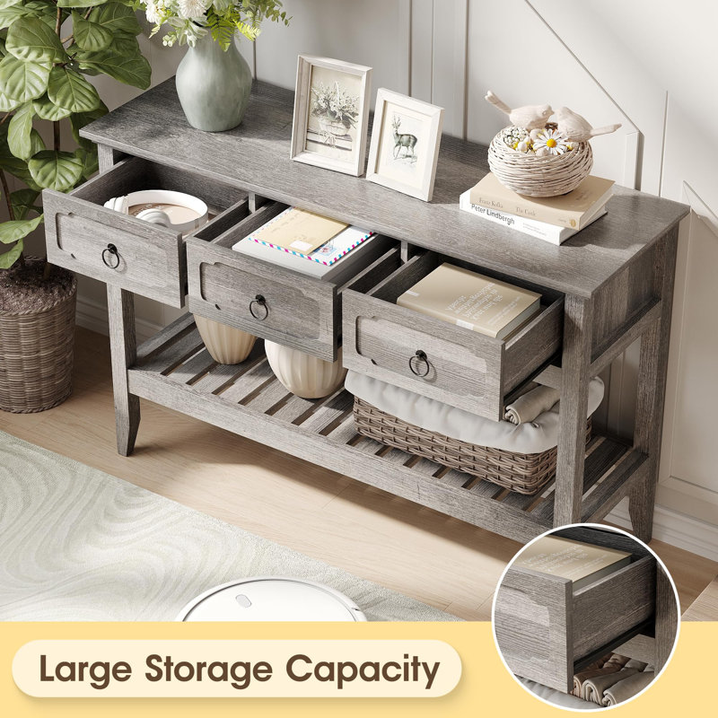 Rustic Entryway Table With Large Storage Space, Grey, Grey