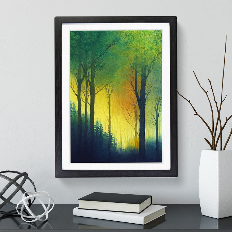 Watercolour Forest No.1 - Wall Art, 66cm H x 48cm W, Black Framed Paper, White