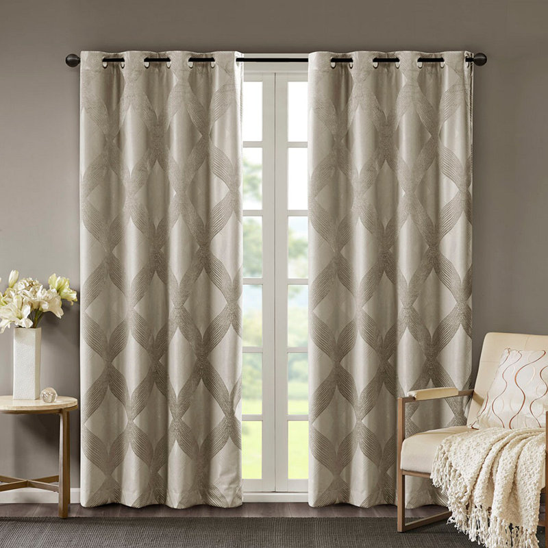 Ogee Knitted Jacquard Total Blackout Curtain Panel(Only 1 Pc Panel), Taupe, 50" W x 95" L