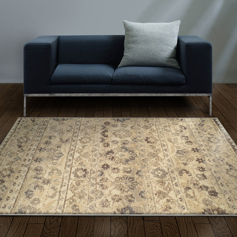 Tapis intérieur fauve à motif floral abstrait Abril - 100% polypropylène Callicoon, Rectangulaire 8 pi x 10 pi