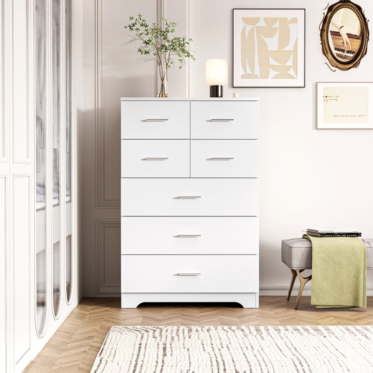 Wooden 7-Drawer Storage Cabinet With Built-In Outlet Durable Organizer For Bedroom, Living Room And Office
