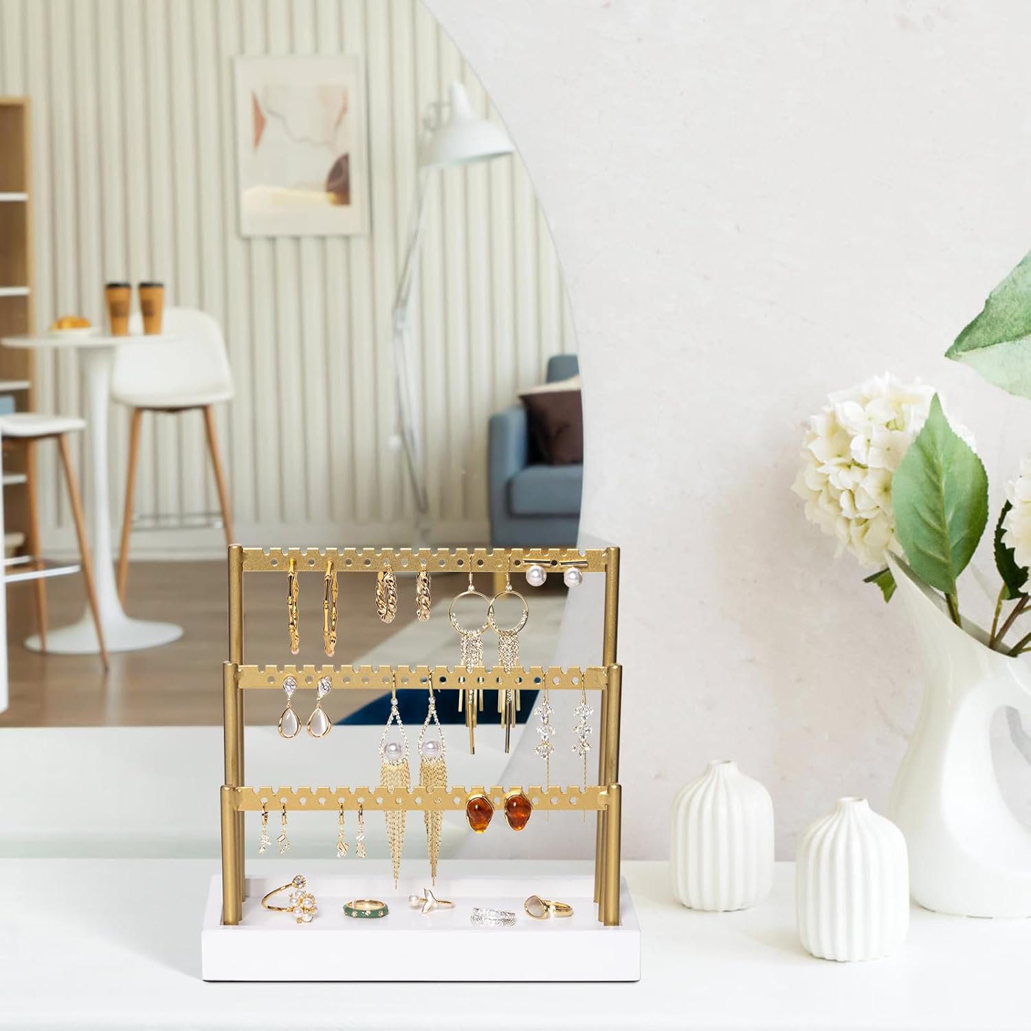 Mercer41 3-Tier Earring Holder Organizer Stand, 105 Holes Gold Metal ...