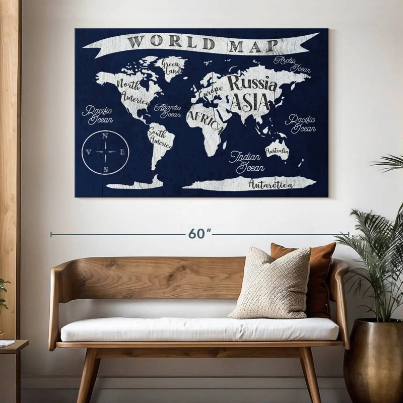 Carte du monde marine Aliaz, H 34 po x l 51 po